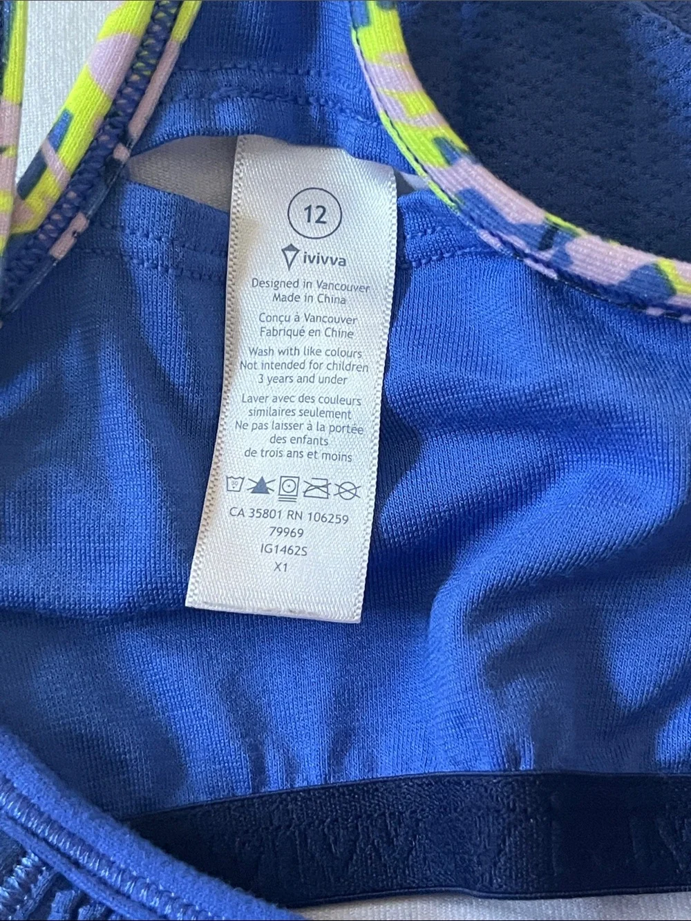 Ivivva Royal Blue Racerback Athletic Tank Top with Built in Sports Bra, Size 12